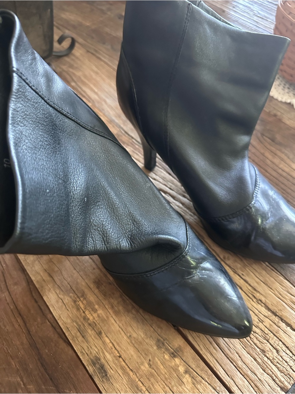 Report Black Pointed Toe Leather Ankle Booties
